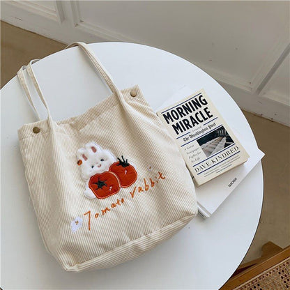 Women Handbags Corduroy Shopping Bag Canvas Magnetic Buckle Shoulder Bags Purse