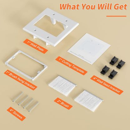 2 Gang Brush Wall Plate, Cable Pass through Wall Plate with Mounting Bracket for