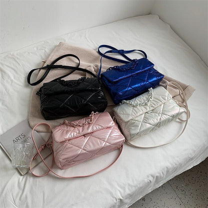 Acrylic Chain Padd Crossbody Bag Handbag Nylon Cotton Shoulder Purse 28*14*10 CM