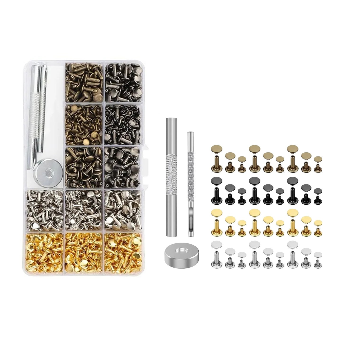 240 Pcs Leather Rivets Double Cap Rivet Tubular Metal Studs Setting Tool Kit DIY