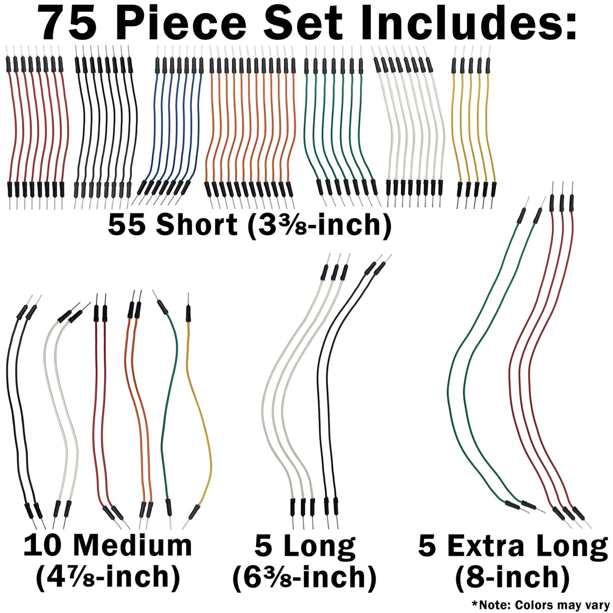75 Pack Flexible Solderless Breadboard Jumper Wires M/M, 4 Different Lengths