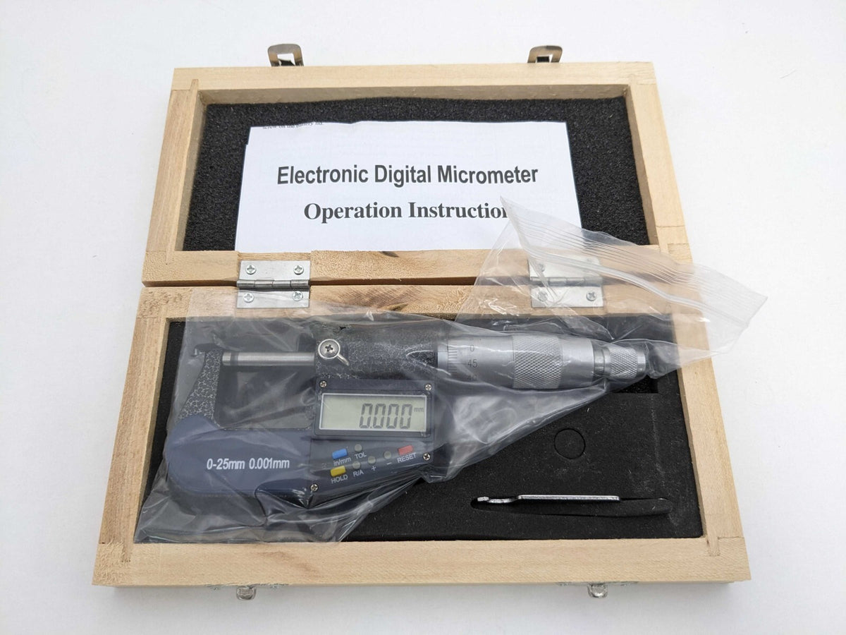 Digital Micrometer, 0-1" Range with 6 Digit LCD Display, .0001" Graduation