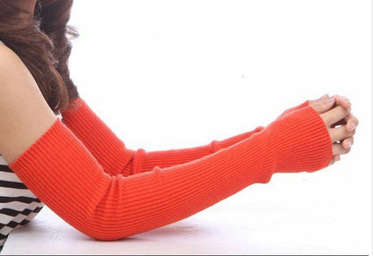 Women Thick Arm Cover 50cm Cashmere Long Sleeves Elbow Warmer Fingerless Mittens