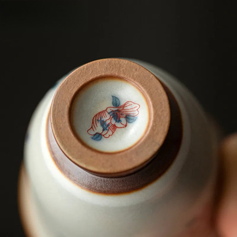 80ml Chinese Ru Kiln Porcelain Hibiscus Flower Tea Cup Meditation Cup Pu 'er Cup