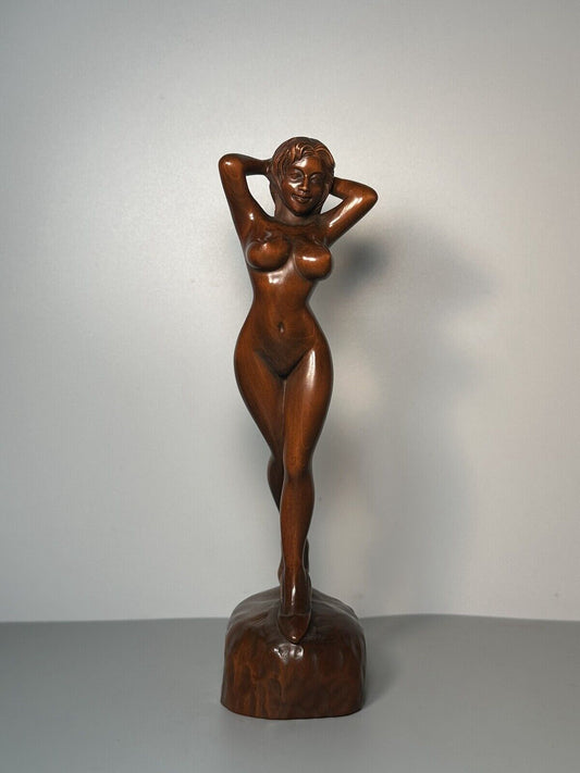 Chinese Boxwood Carving Sexy Beautiful Woman Statue Wooden Sculpture Home Decor