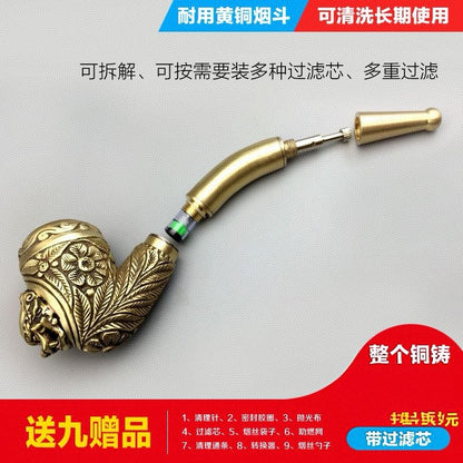 Vintage Style Brass Hand Carved Detachable Collectible Pipe Ornament Cleanable