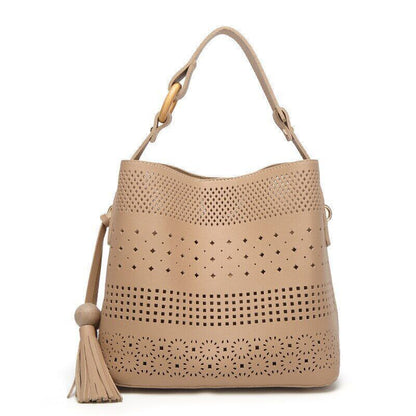 Women Bag Tassel Chain Shoulder Bag for Girl Gift Pu Pink Black Gray Brown