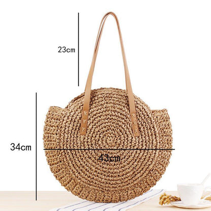 Straw Bag Round Woven Handmade Summer Polyester Crossbody Shoulder Bag Polyester