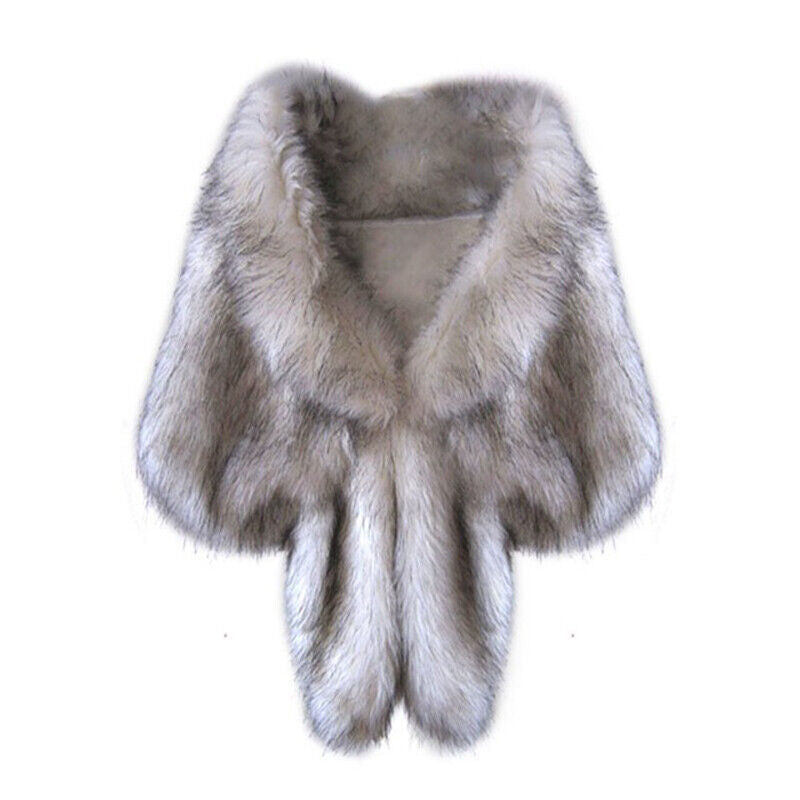 Elegant High-grade Bridal Wedding Luxury Fur Long Shawl Stole Wrap Shrug Scarf