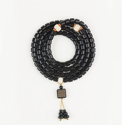Ebony 108 Bead Mala Bracelet Square Pendant Handheld Unisex Prayer Bead