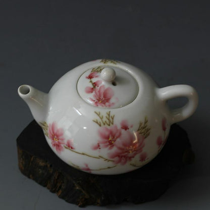 12.6cm Exquisite China Old Porcelain Peach Blossom Pattern Teapot Kung Fu Tea