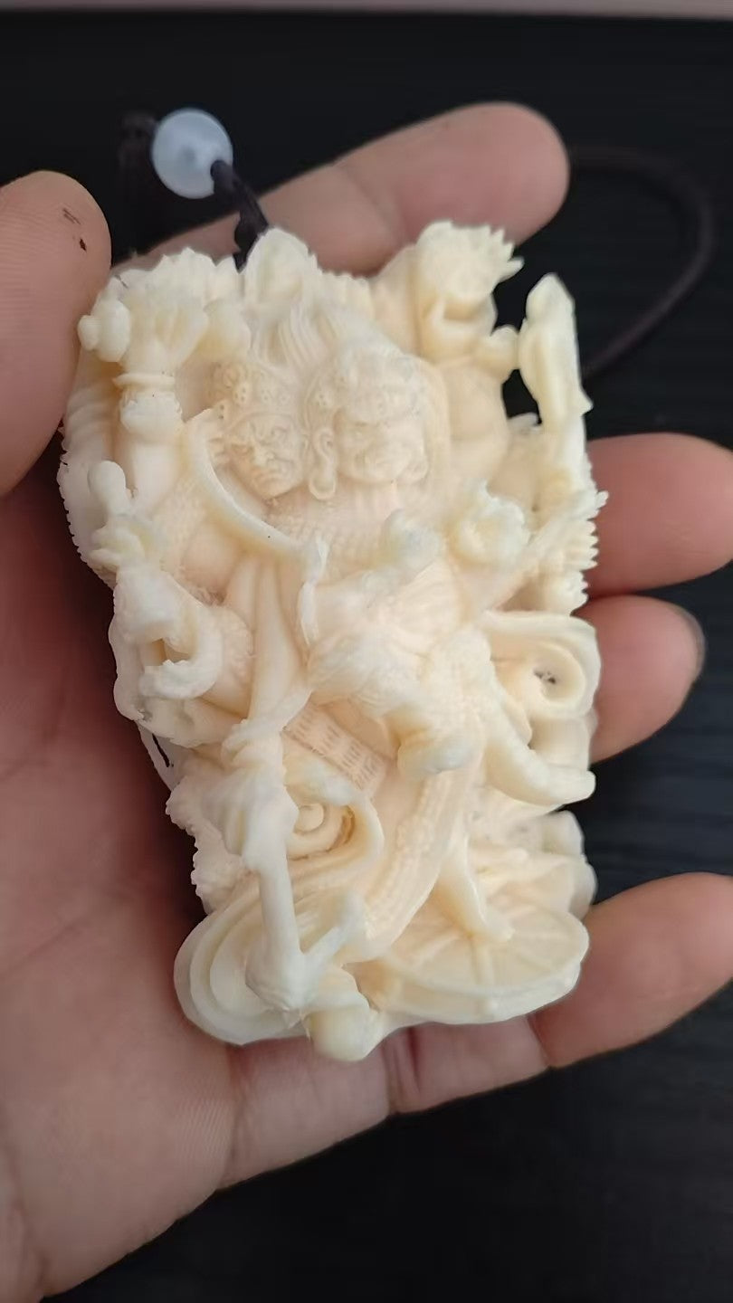 Resin Fudo Myoo Pendant Necklace Guardian Buddha Amulet Carved Unisex Jewelry