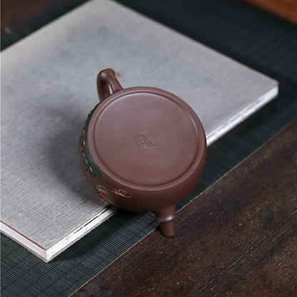 Tea Pot 300ml Marked Hand Carved Lotus Embossed Original Ore Real Yixing Zisha