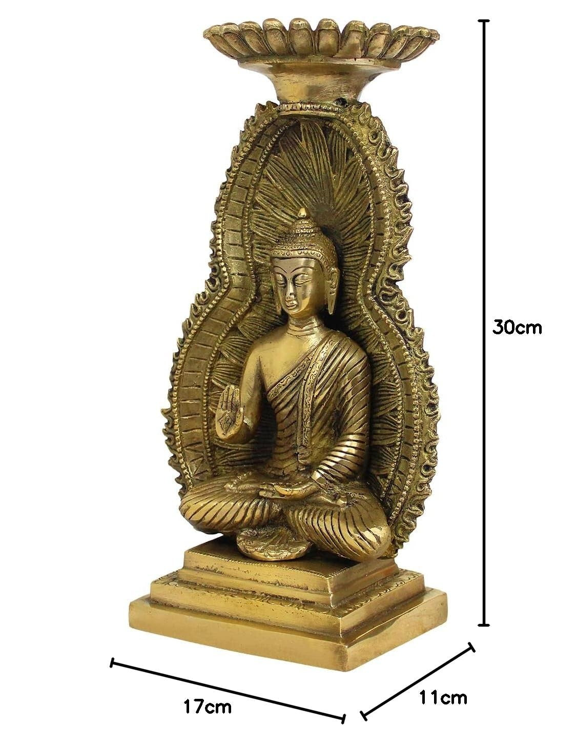 Brass Buddha Meditation Under Cave Showpiece Tea Light Candle Holder Figurines