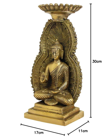 Brass Buddha Meditation Under Cave Showpiece Tea Light Candle Holder Figurines