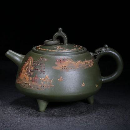 Chinese Yixing Purple Clay Teapot Zisha Ceremony Painted Fine Landscape Teaware