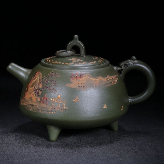 Chinese Yixing Purple Clay Teapot Zisha Ceremony Painted Fine Landscape Teaware