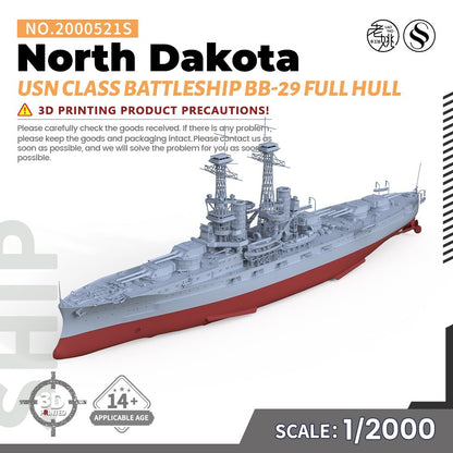 SSMODEL Military Model Kit USN North Dakota Class Battleship BB-29 Full Hull