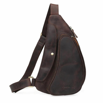 Men's Brown Real Leather Small Shoulder Sling Bag Sports Pouch Pack Cross Body