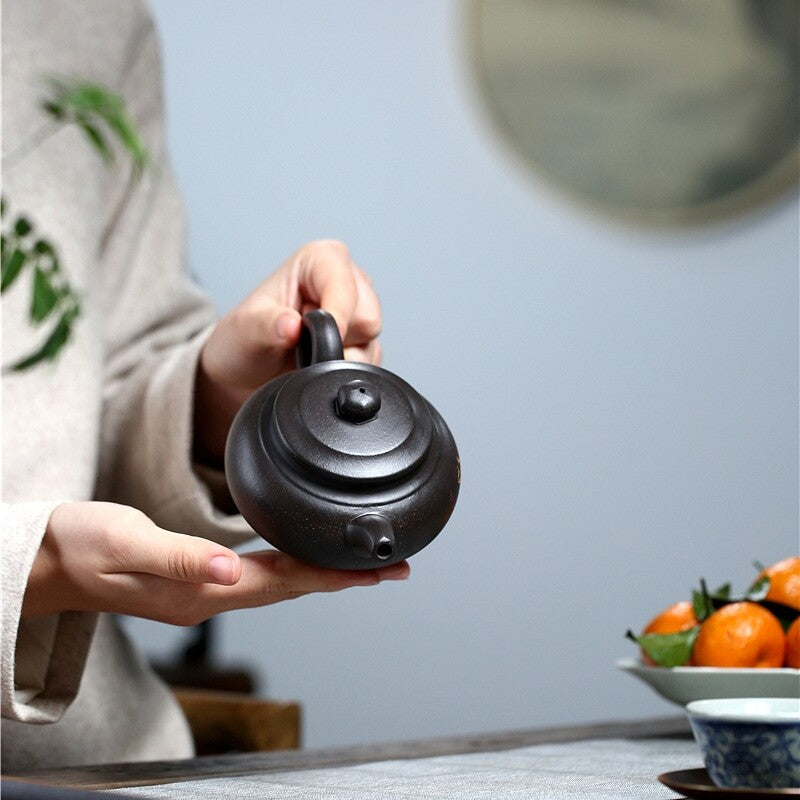 240ml Marked Yixing Zisha Purple Clay Teapot Handmade Tea Pot Words Hanzi