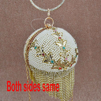 Golden Silver Beaded Ball Evening Shoulder Bag Wedding Party Handbag Crystal Bag