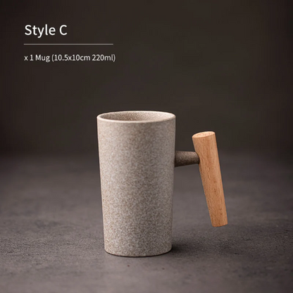 Ceramic Tea Cup with Wood Handle