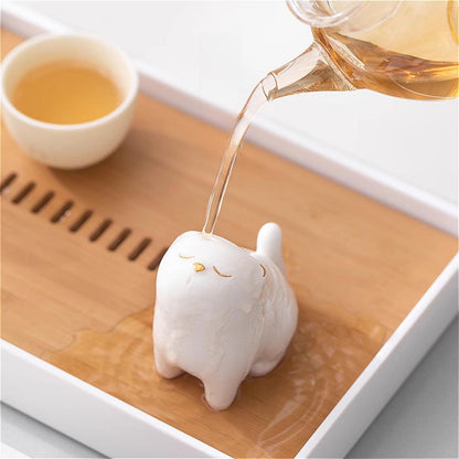 Ceramics White Cat Tea Pet Ornament 7cm 2.8in Tea Tray Decoration Tea Ceremony