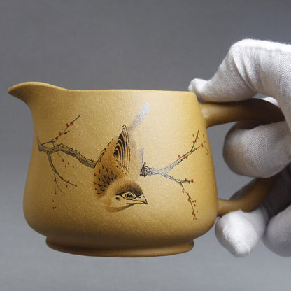 real yixing zisha duan clay fair cup bird print creative pitcher marked on sales