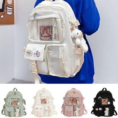 Large Capacity Backpack School Bag Laptop Girls Travel Bag With Pin