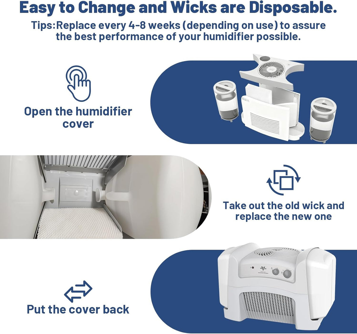4 Pack MD1-0034 Humidifier Wick Replacement Filter Compatible with Vornado EV100
