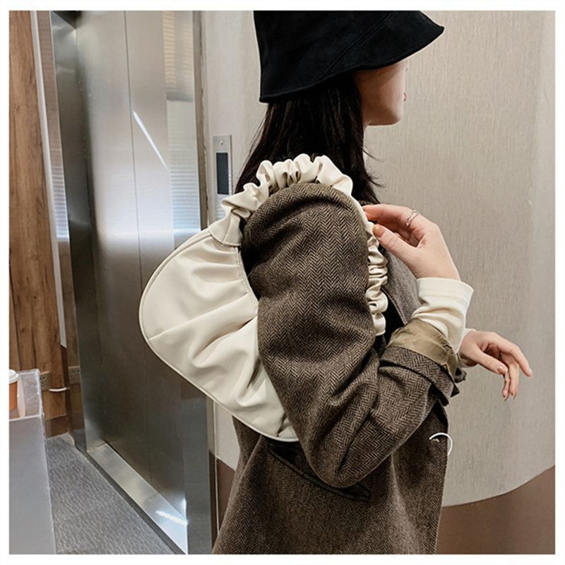 Pleated Synthetic Leather Bags Dumpling Tote Armpit Purse Underarm Bag - Thumbnail 4