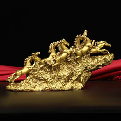 Brass Myth Horse Galloping, Nine Horses Galloping, Fast Riding Statue Decoration