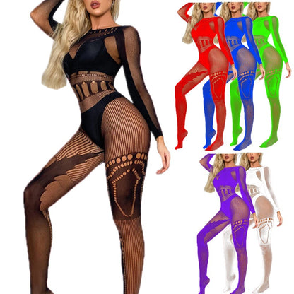 Sexy Women's Fishnet Mesh Full Bodysuit Long Sleeve Jumpsuits Bodystocking