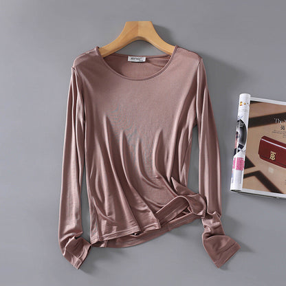 Womens lingerie Mulberry Silk Knitted Round Neck T Shirt Undershirt Long Sleeve