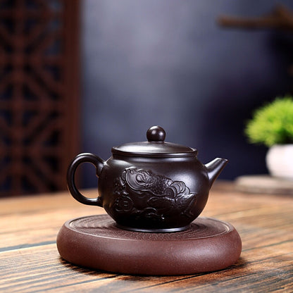 True Yixing Zisha Tea Pot Original Ore Black Clay Handmade Toad Design Pot 150ml