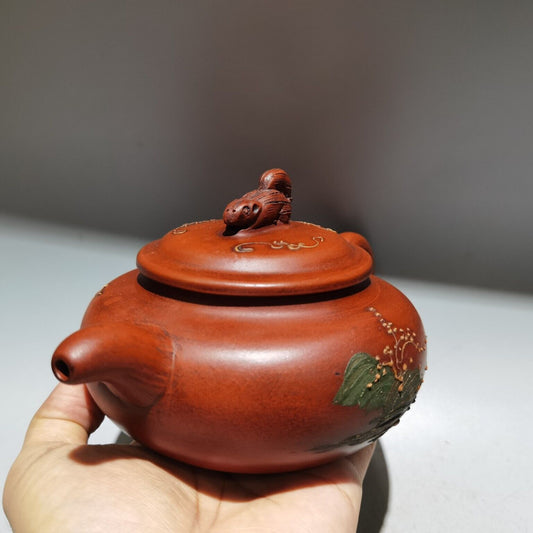 vintage chinese yixing purple clay teapot zisha ceremony carving Collectible art