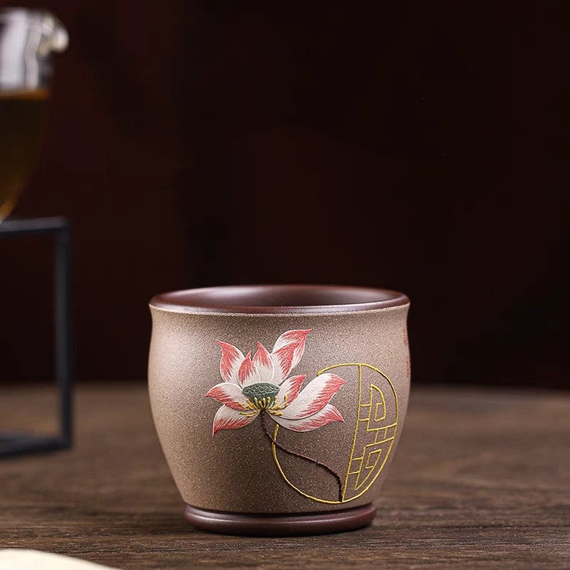 200ml Chinese Tea Cup Handmade Lotus Flower Relief Original Ore Yixing Zisha Cup