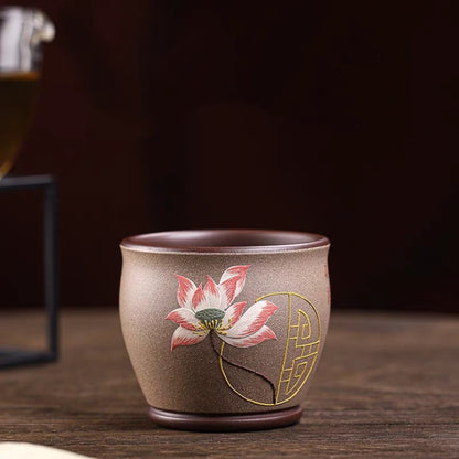 200ml Chinese Tea Cup Handmade Lotus Flower Relief Original Ore Yixing Zisha Cup