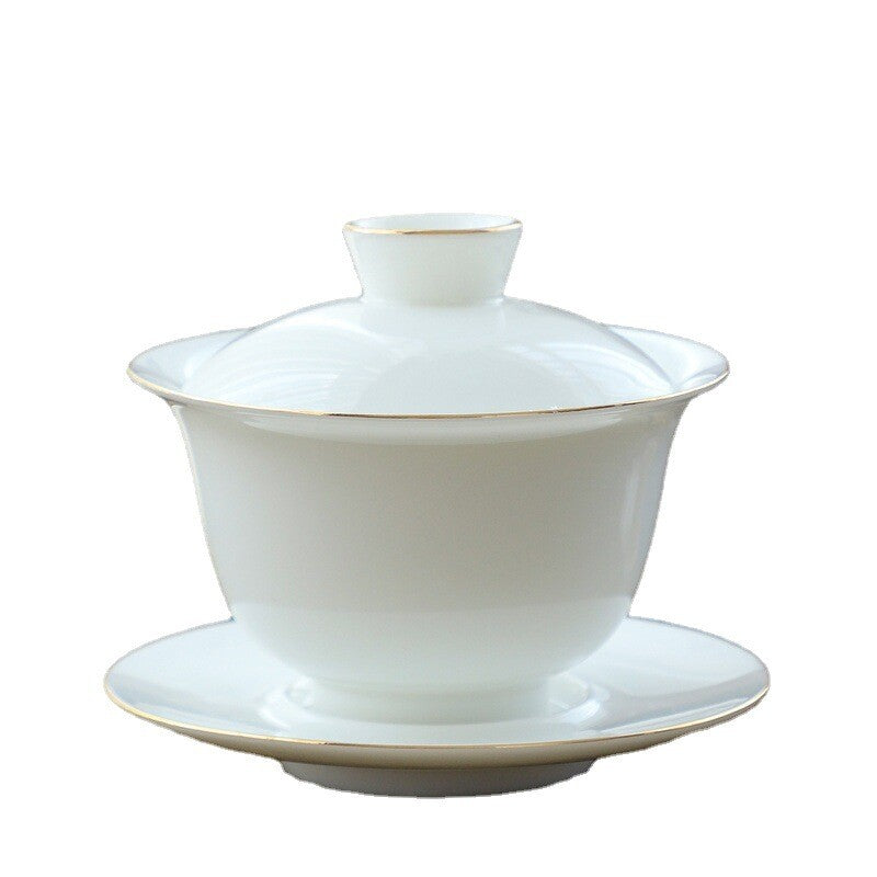 Dehua Poreclain Gaiwan Solid Color White China Tureen Covered Bowl Saucer Lid