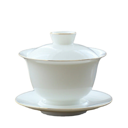 Dehua Poreclain Gaiwan Solid Color White China Tureen Covered Bowl Saucer Lid