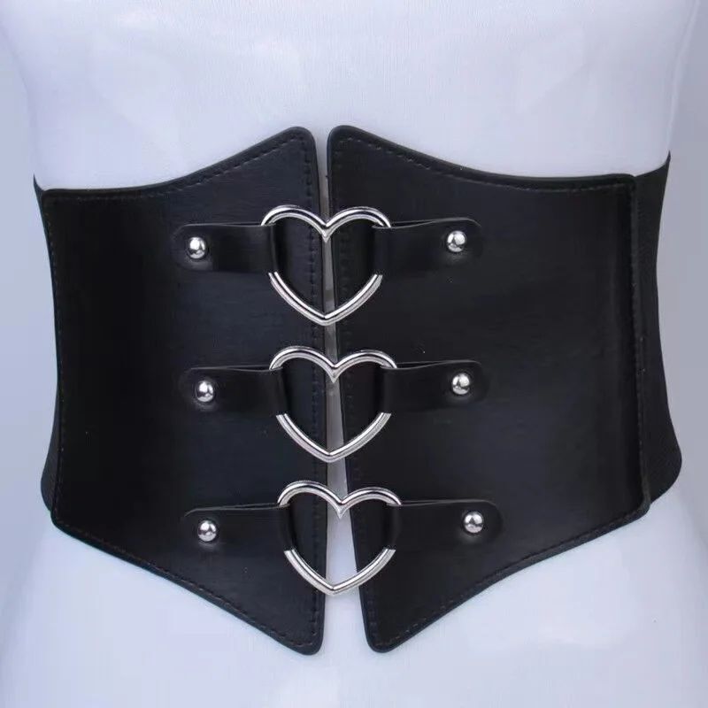 Women Corsets PU Leather Black Sexy Dress Jeans Waistband Wide Belts Cummerbunds