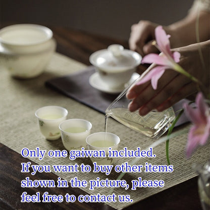 Thin Glaze Porcelain Gaiwan Sancai Bowl Ceramic Tureen Saucer Lid Handmade Craft