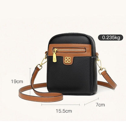 Fashion Messenger Handbag Genuine Leather Tote Shoulder Bags Black 15.5*19*7 CM