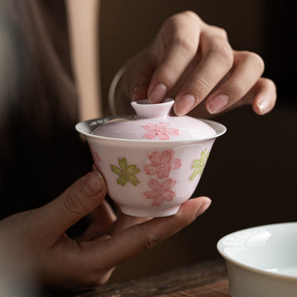 Gaiwan For Lady Floral Relief Under Glaze Porcelain Tureen With Lid Ceramic New