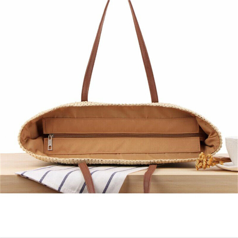 All-match Striped One-shoulder Bag for Women Summer Travel Straw Beach Tote Bag