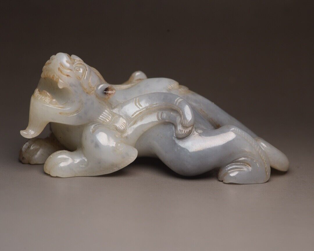 Chinese Antique Hetian Jade Carving Beast Statue Exquisite Unique Wonderful Art