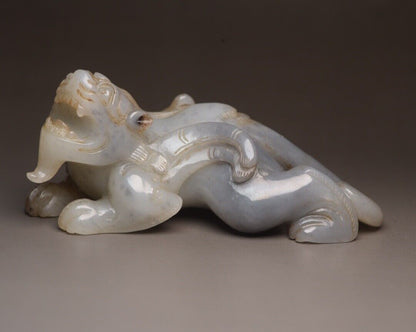 Chinese Antique Hetian Jade Carving Beast Statue Exquisite Unique Wonderful Art