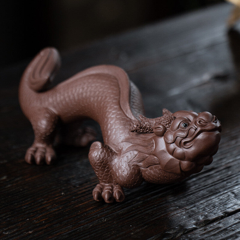 8.2" China Yixing Zisha Pottery Purple Clay Mythical Creatures Dragon Tea Pet
