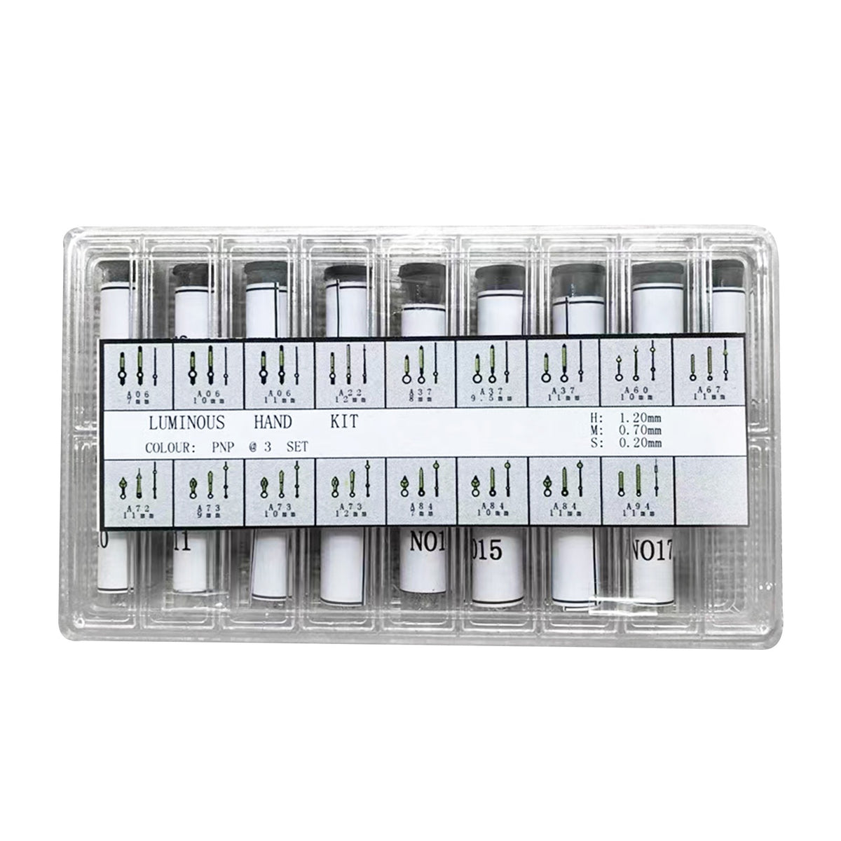 Luminous Style Watch Hands Sizes Minute .70 Hour 1.20 And Sweep Second .20mm