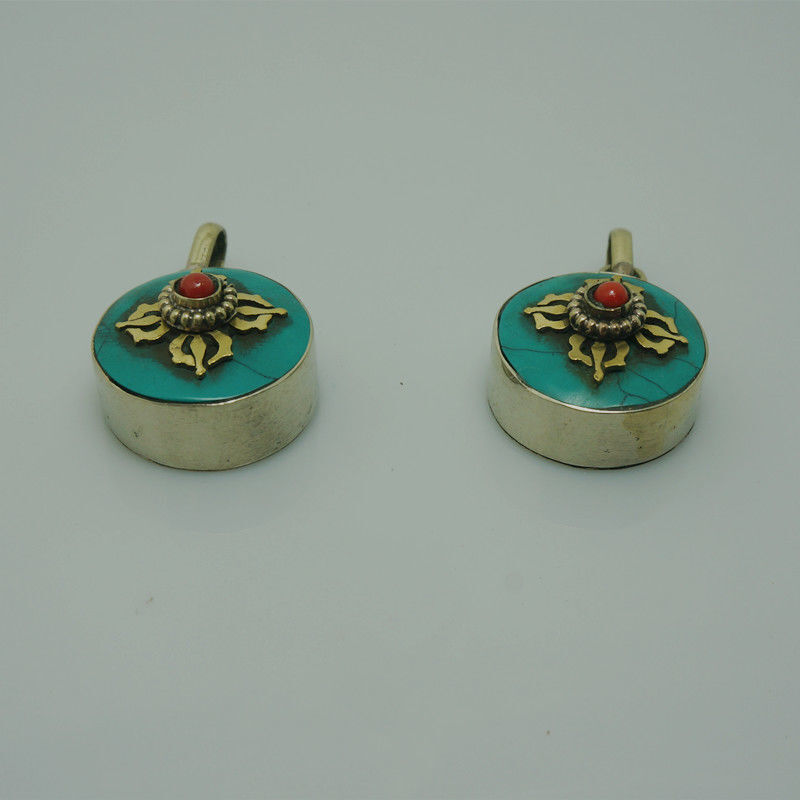 1pc New Buddhist Nepal Turquoise Vajra Round Gau Box Stupa Ethnic Pendant